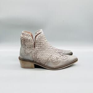 Roan by Bed Stu Boots Womens 6.5 Gray Leather Tulla Western Woven Ankle Booties